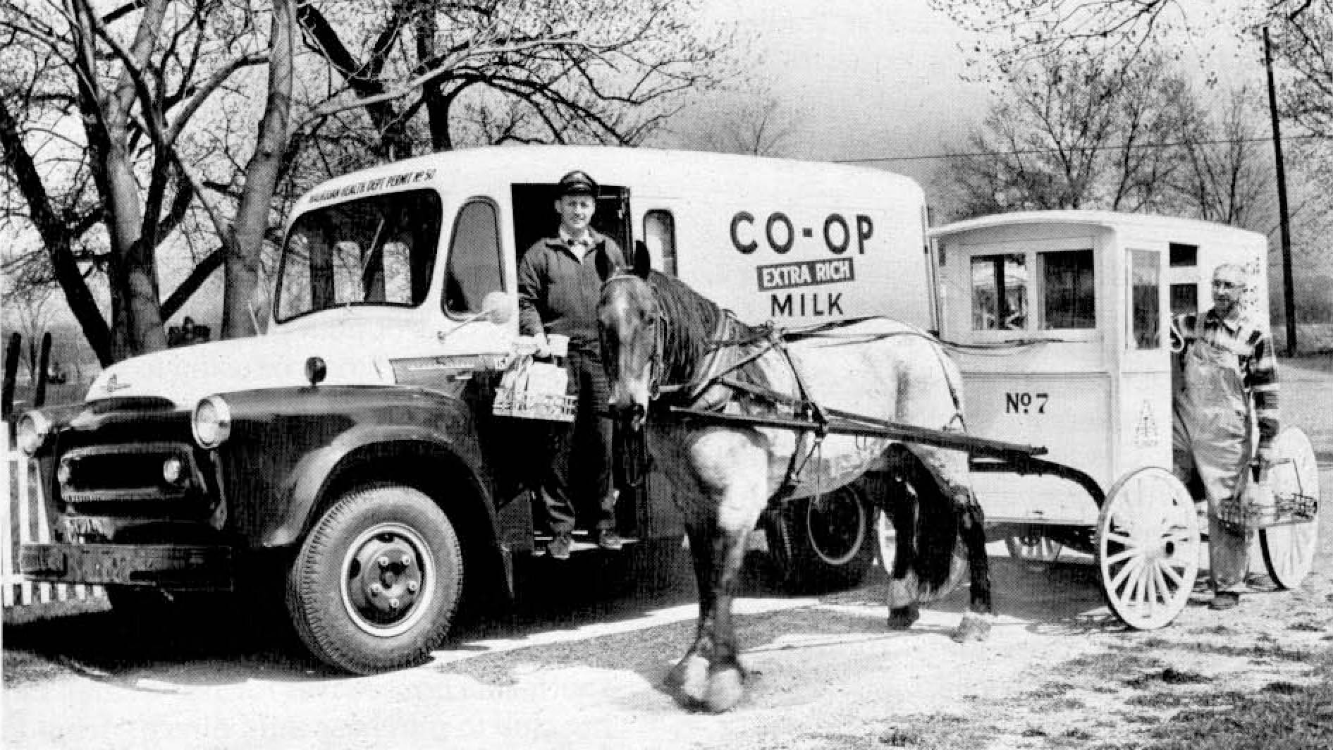 MilkWagon 1956 The delivery of milk changes shape from the horse and wagon to the motorized vehicle, May 11, 1956.